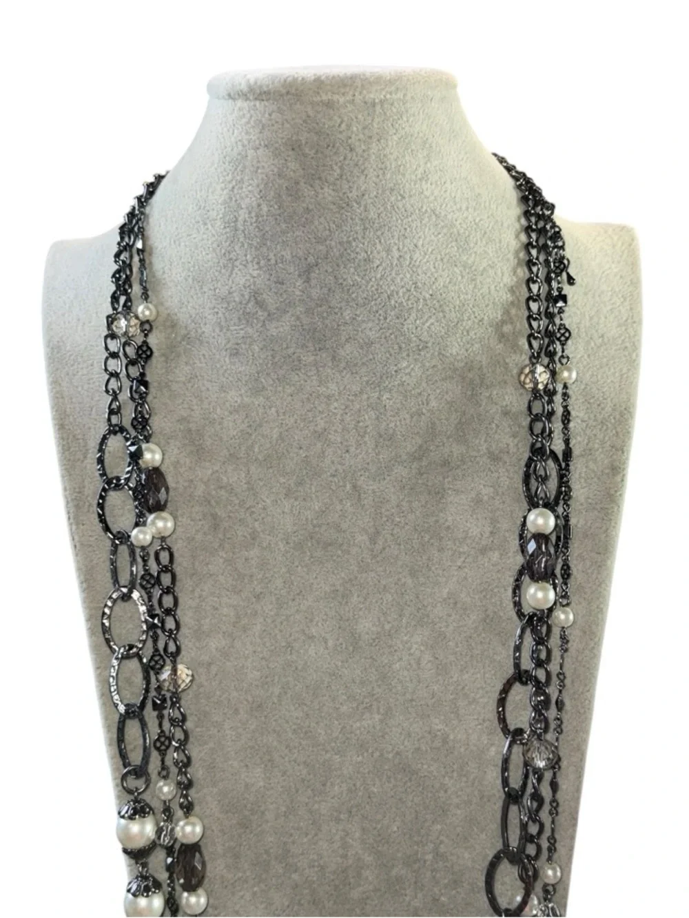 3000.‎ Premier Designs Layered Black Chain Necklace Pearl Crystal Statement